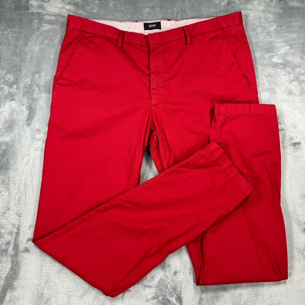 Hugo Boss Mens Red Stretch Cotton Chino Trousers Pants Size 34R